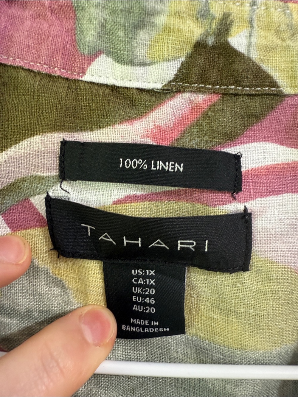 Tahari 100% Linen Floral Button Blouse Resort Vacation Beach High Low Top 1X - Picture 5 of 13
